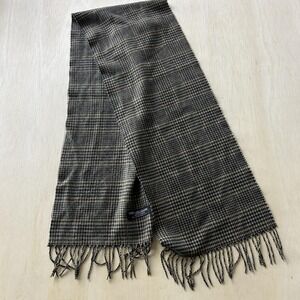 Rectangle Scarf Womens One Size Tan Grey Check 100% Cashmere Fringe Scotland